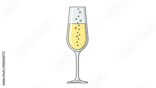 Elegant Champagne Flute Illustration with Sparkling Golden Bubbles for Festive Celebrations and Joyful Occasions