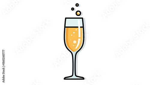 A celebratory champagne flute filled with bubbly, golden liquid and rising effervescence