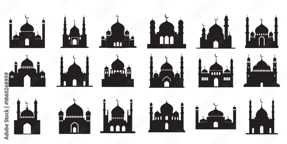 Obraz premium mosques silhouette white background 