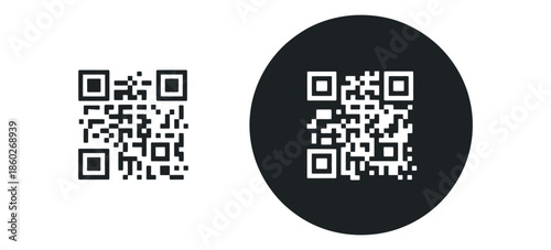 QR Code Scan Icons Vector Set. Digital Scanner Symbols (Square Crop and Black Circle Styles) for Apps, Payments, and Digital Access