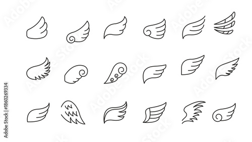 Wing icons set in thin line style