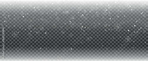 Snowfall background with falling snowflakes in white and grey tones