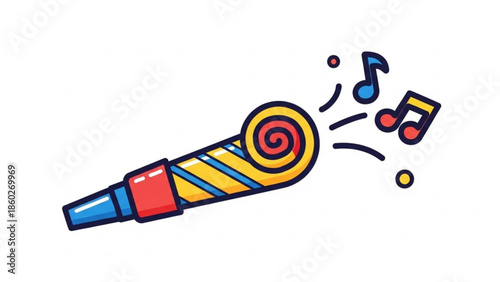 Colorful cartoon microphone with musical notes, fun illustration for music and entertainment concepts, vibrant colors and dynamic design
