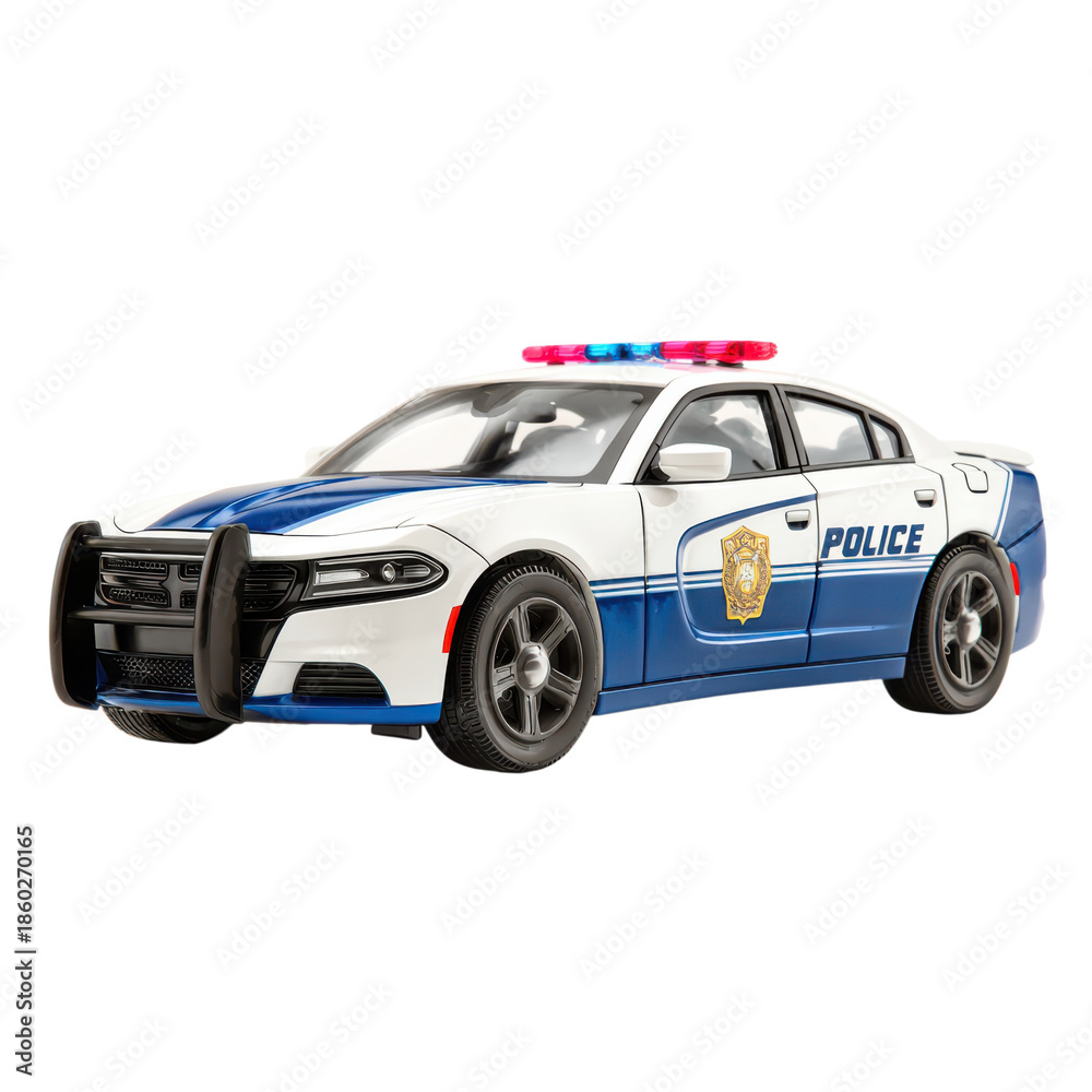Fototapeta premium Small toy police car for creative activities isolated on transparent background