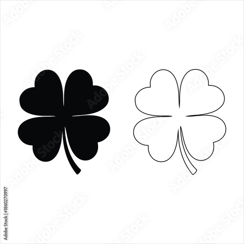 Four leaf clover icon. Black icon isolated on white background. Clover silhouette. Simple icon. Web site page and mobile app design vector element.