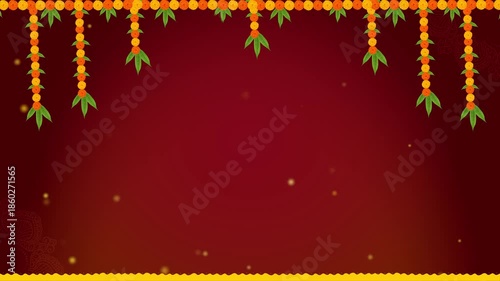Flower garland decoration toran for Happy Diwali, Dussehra Indian Holiday festival background. Festive, Luxury, golden, Podium, Showcase stage Product display