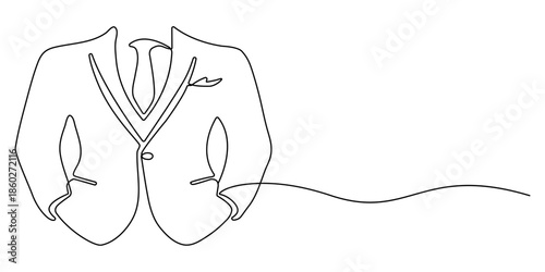 Jacket in continuous line art drawing style. Men's clothing garment black linear design, Jacket continuous one line drawing of jacket icon. one line Icon drawing