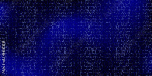 Blue Binary Data Software Programming Code Background. Random Parts of Program Code. Digital Data Technology Concept. 1 0 Machine Code. Random Binary Data Matrix Wide Vector Illustration.