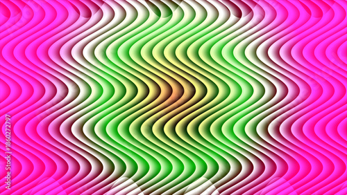Vibrant magenta and lime green wavy line pattern background colorful vertical distorted stripes abstract visual texture dynamic curved ripple effect for modern creative backdrop