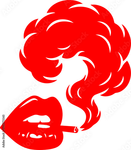 woman lips with black and white transparent smoking smoke vector silhouette of smoking lips 