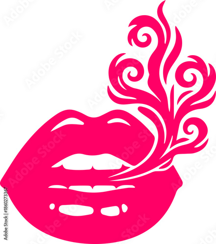 woman lips with black and white transparent smoking smoke vector silhouette of smoking lips 