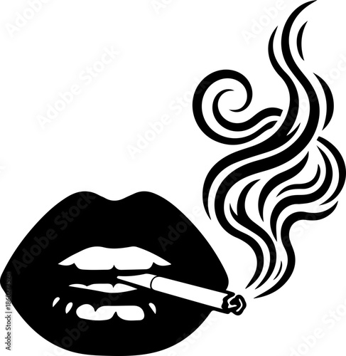 woman lips with black and white transparent smoking smoke vector silhouette of smoking lips 