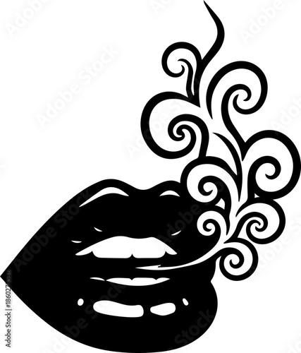 woman lips with black and white transparent smoking smoke vector silhouette of smoking lips 