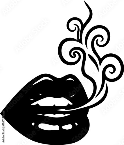 woman lips with black and white transparent smoking smoke vector silhouette of smoking lips 
