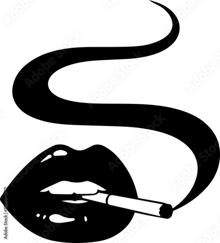 woman lips with black and white transparent smoking smoke vector silhouette of smoking lips 