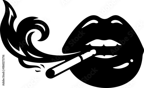 woman lips with black and white transparent smoking smoke vector silhouette of smoking lips 
