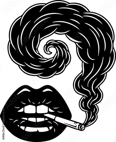 woman lips with black and white transparent smoking smoke vector silhouette of smoking lips 