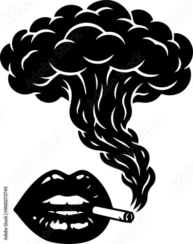 woman lips with black and white transparent smoking smoke vector silhouette of smoking lips 