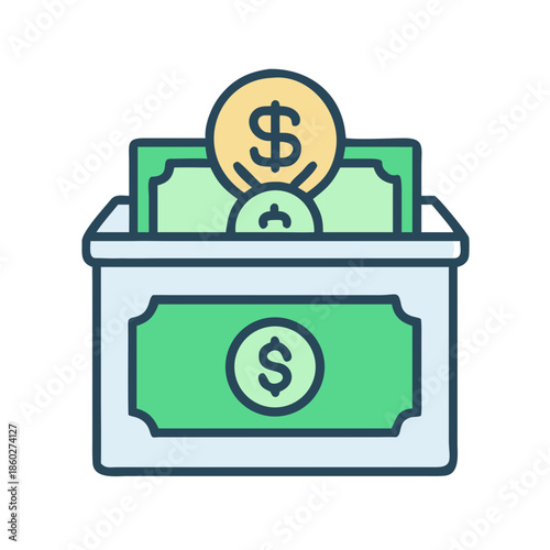 Money donation box icon illustration with dollar symbol
