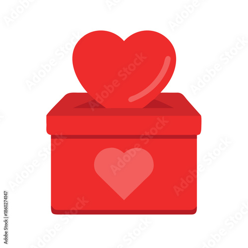 Donation box with heart icon illustration in red