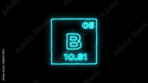 Boron periodic table element symbol hologram, chemical element Periodic Table, atomic weight element number on black background in 4K