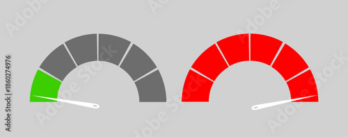 Diagram scale meter and rating meter vector showing speedometer and gauge icons with level indicators, speed dial visuals for dashboards, analytics, UI, and data display projects.