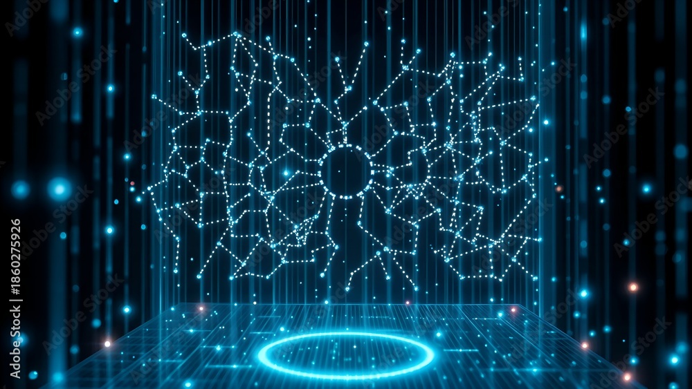 Obraz premium Futuristic Digital Network Connection and Data Flow Visualization