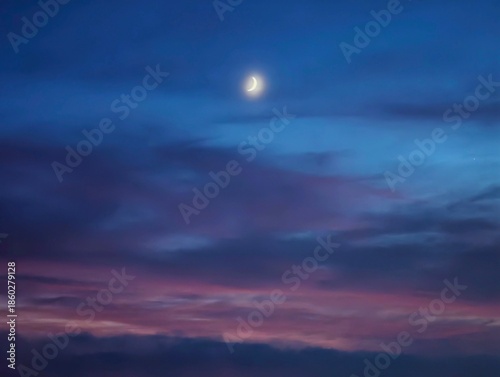 Moonlit violet panorama, Night sky with glowing celestial body