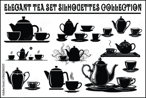Elegant Tea Set Silhouette Collection – Classic Teapot & Teacup Black Vector