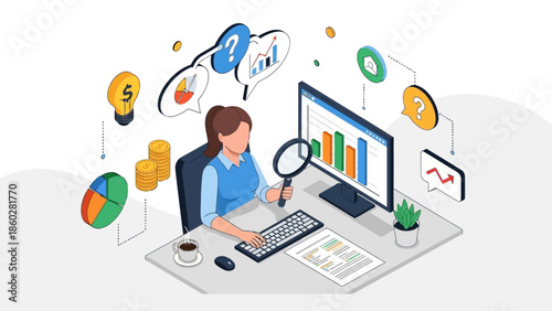 Man Analyzing Data on Computer Screen.