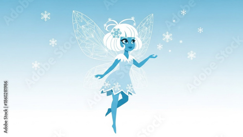 Winter fairy with snowflakes magical creature illustration in light blue tones perfect for holiday and fantasy themes