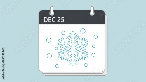 Calendar icon showing December 25th with a snowflake and falling snow representing Christmas winter weather perfect for holiday apps and websites