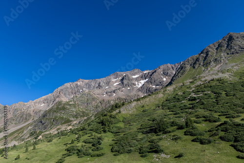 View of La Meije from the Emparis Plateau in the Arves Massif, Hautes-Alpes, France