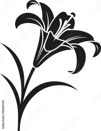 Easter Lily silhouette vector graphic with curved petals and leaves