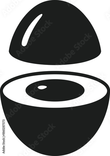 Black silhouette of a hard boiled egg cut in half showing yolk and white vector
