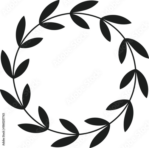 Black silhouette of a circular wreath with leaves on a white background vector