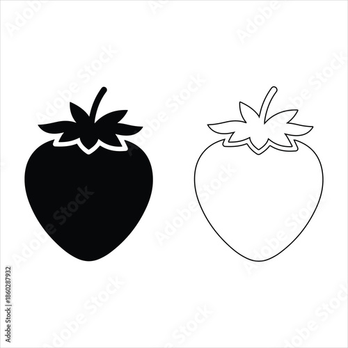 Strawberry fruit silhouette vector illustration, fresh berry collection design, organic food symbol, minimal strawberry icons set, healthy nutrition concept, natural summer fruit art. 