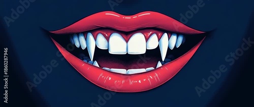 Vampire Fangs and Red Lips Gothic Horror Mouth Illustration