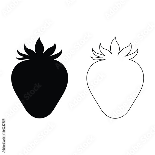Strawberry fruit silhouette vector illustration, fresh berry collection design, organic food symbol, minimal strawberry icons set, healthy nutrition concept, natural summer fruit art. 