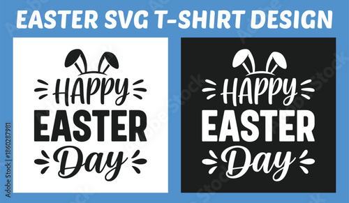 Happy Easter Day Typography T Shirt Design with Bunny Ears