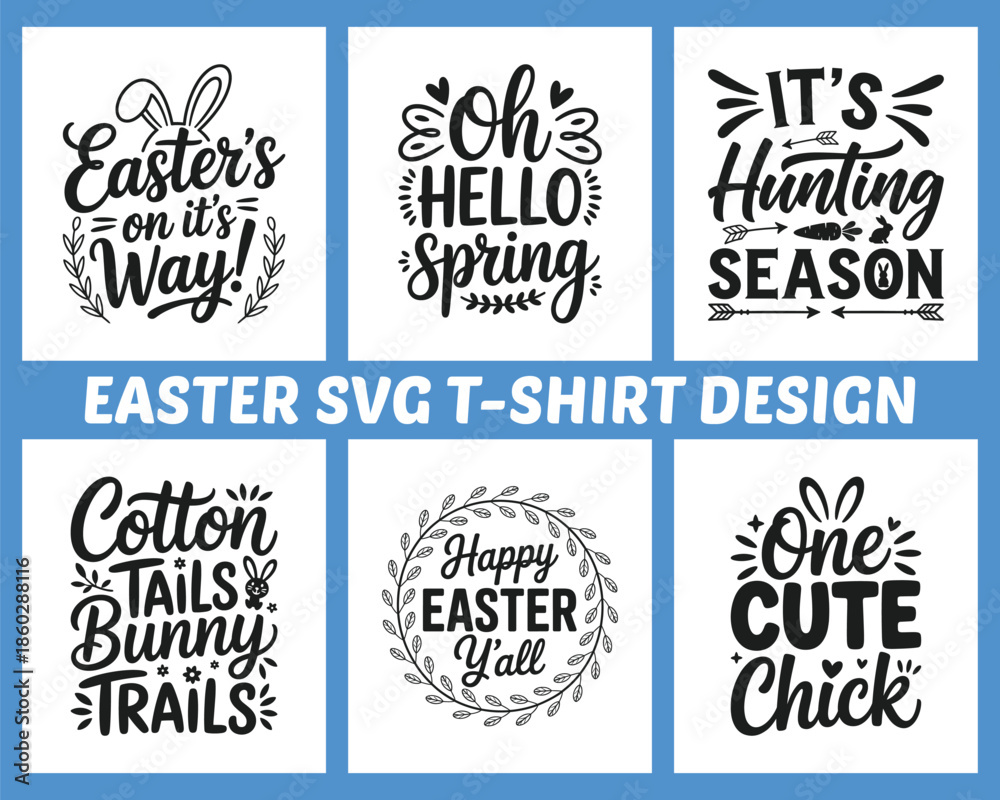 Fototapeta premium Easter SVG Typography Bundle T-Shirt Design Vector Illustration Set