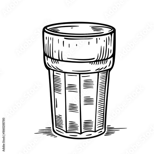 Hand drawn black and white beer pint glass illustration in vintage engraving style