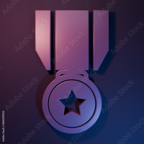Purple Medal with star icon isolated on purple-blue background. Winner achievement sign. Award medal. Minimalism concept. 3D render illustration