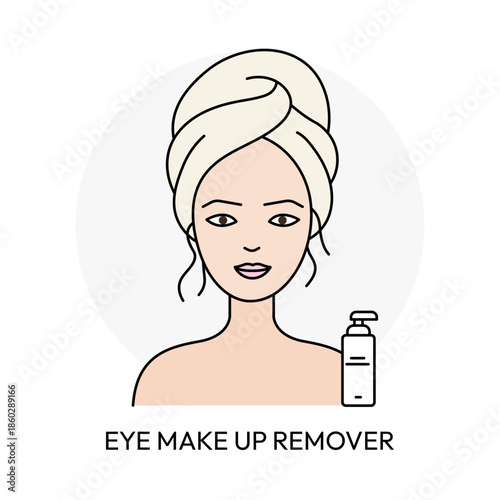 Female Eye Care Makeup Removal Outline Illustration