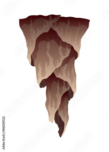 Stalactite. Icicle shaped hanging mineral formations in cave. Nature brown limestone, material stone icon. Natural growth geology formations