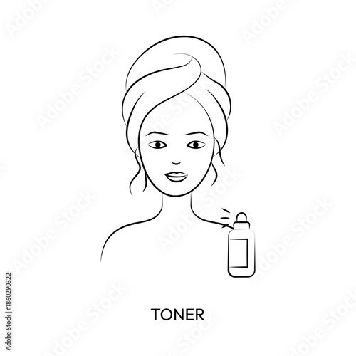 Beauty Toner Application Step Outline Vector