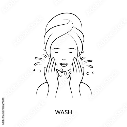Daily Facial Cleansing Step Woman Outline Vector