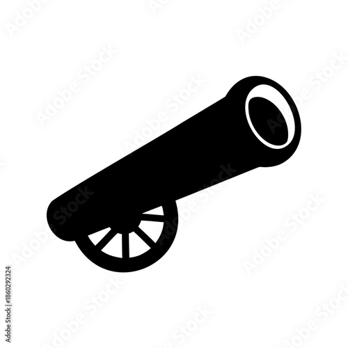 Black silhouette cannon isolated on white background representing artillery warfare