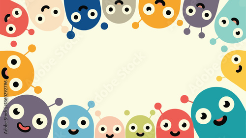 Colorful cartoon alien characters border frame