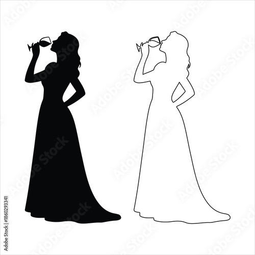 Woman drinking silhouette vector, on white background.  vector illustration design.